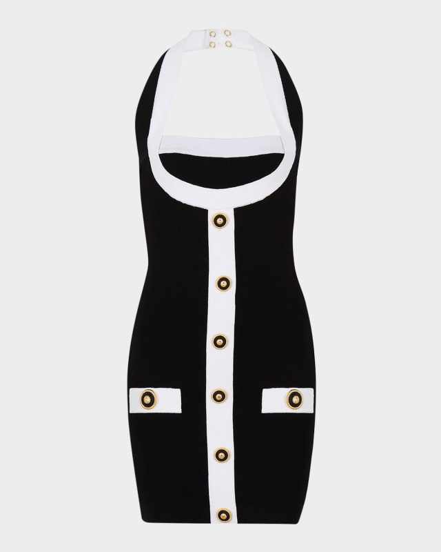 Halterneck Contract Trim Mini Dress